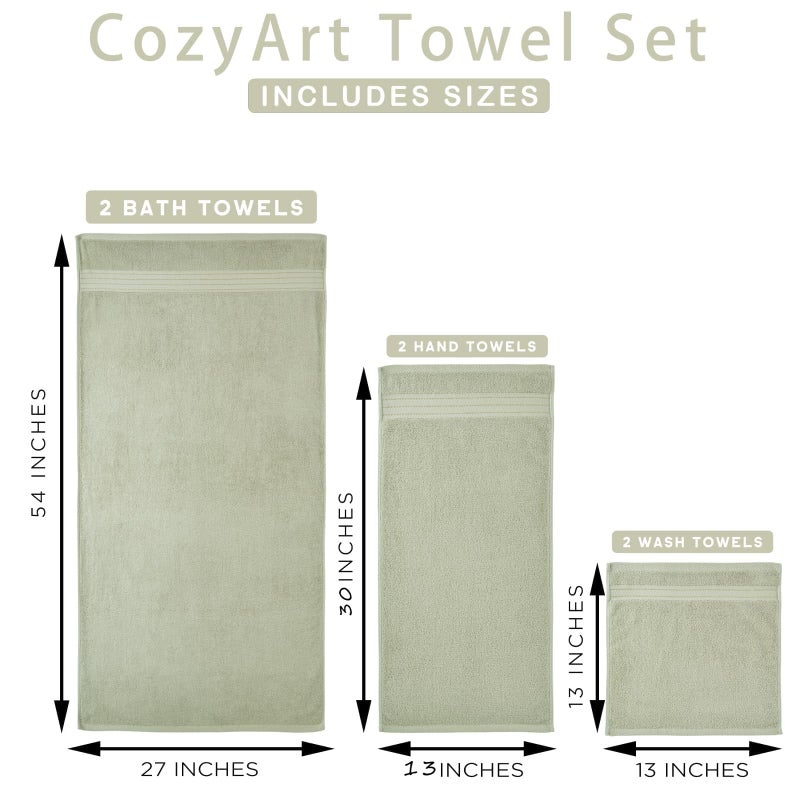 COZYART Sage Green Bath Towel Set for Bathroom Turkish Cotton Thick Soft Absorbent Durable 650 GSM Towel Sets of 6, 2 Large Bath Towels, 2 Hand Towels, 2 Washclothes - Image 4