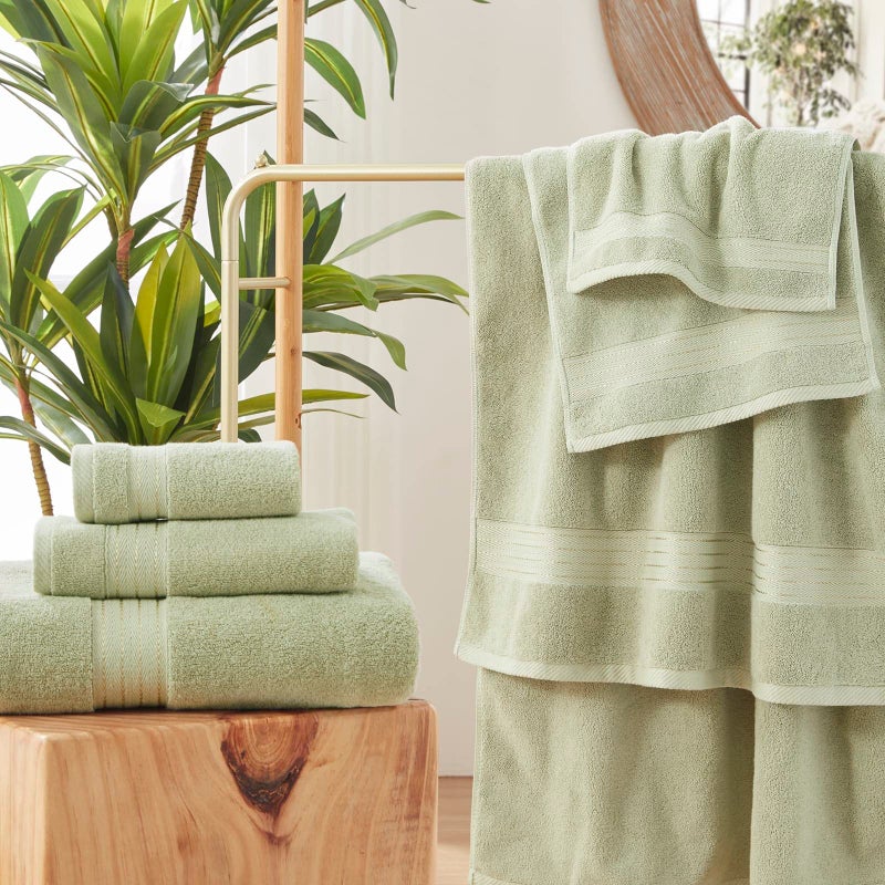 COZYART Sage Green Bath Towel Set for Bathroom Turkish Cotton Thick Soft Absorbent Durable 650 GSM Towel Sets of 6, 2 Large Bath Towels, 2 Hand Towels, 2 Washclothes - Image 3