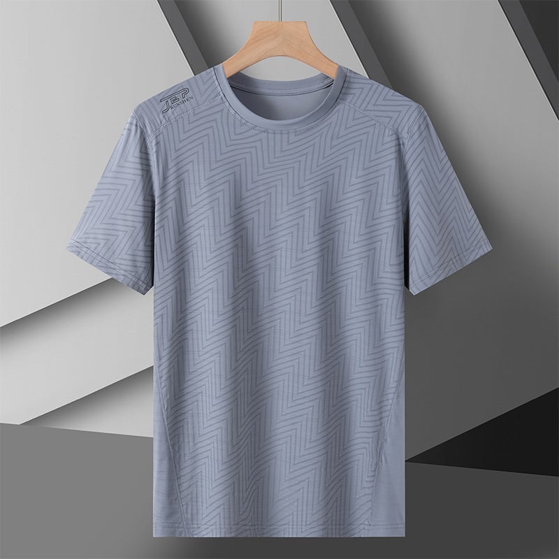 [] Couple'S Ice Silk T-Shirt Jacquard Printing Personality Couple'S Short Sleeve T-Shirt Striped Live - Image 1