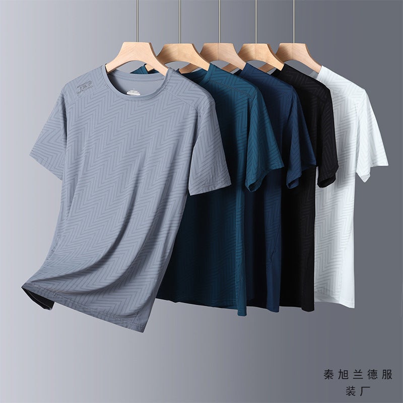 [] Couple'S Ice Silk T-Shirt Jacquard Printing Personality Couple'S Short Sleeve T-Shirt Striped Live - Image 2