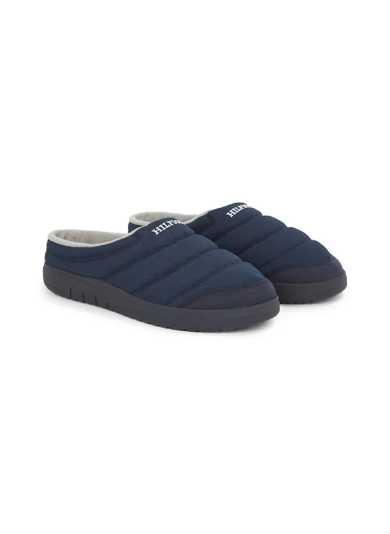 TOMMY HILFIGER Men's Quilted Logo Slippers - Polyester, Blue