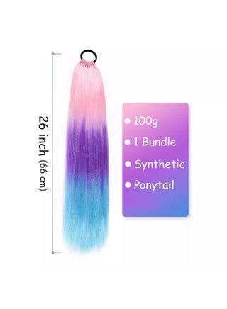 Ponytail Extension, 26 Inch Pink to Purple to Blue Colored Hair, Extensions for Braiding Ombre Pony Tail Hair, Extensions for Braids with Hair Tie Rave Crazy Hair Day - view 2