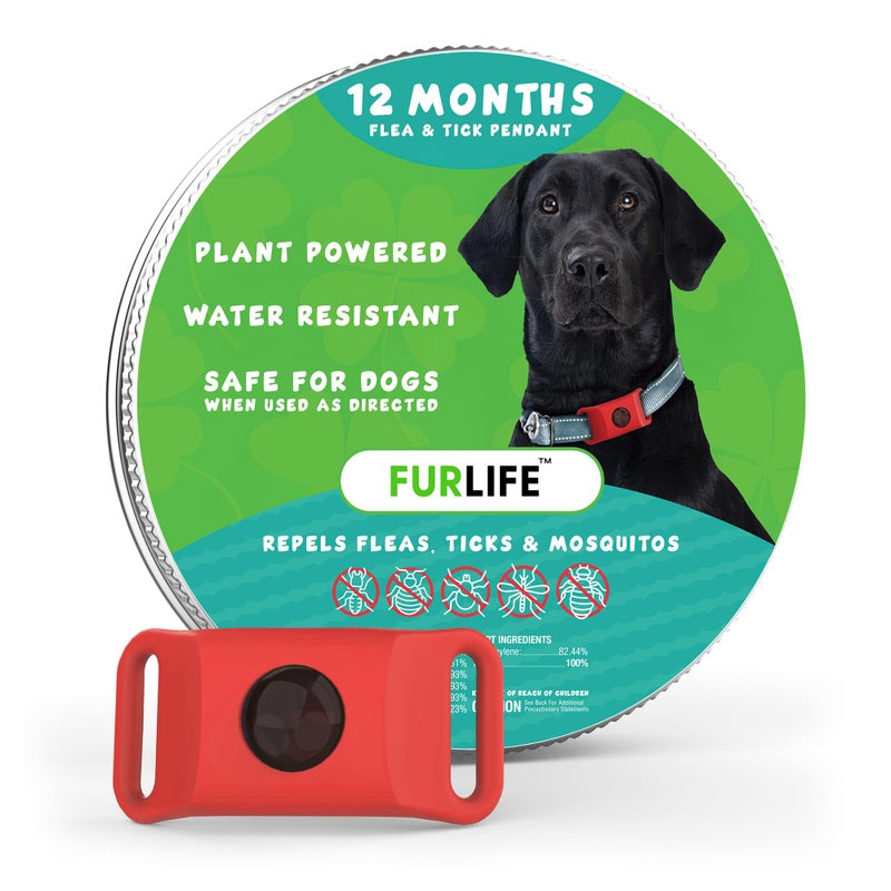 FurLife Red Dog Tag, Flea and Tick Prevention for Dogs - Waterproof Pendant for Collar, Safe for All Breeds - Image 1