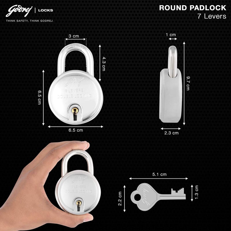 Godrej Locking Solutions and Systems Godrej Locks I Navtal 7 Levers 65Mm I with 3 Keys I Padlock for Main Door I Gate Lock I Lock for Tool BoxShuttersShops Offices I Corression Resistant Shackle I Silver Finish Pack of 3 Metal  - Image 5