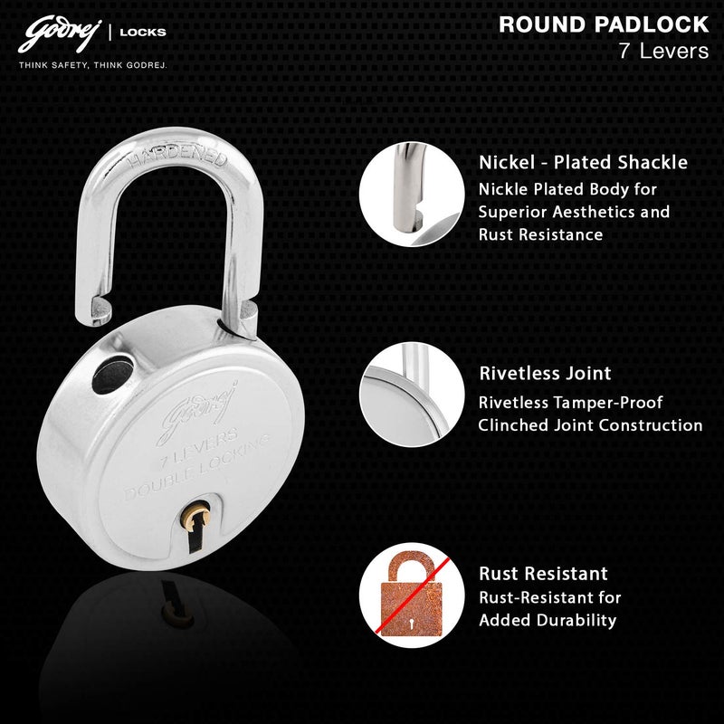 Godrej Locking Solutions and Systems Godrej Locks I Navtal 7 Levers 65Mm I with 3 Keys I Padlock for Main Door I Gate Lock I Lock for Tool BoxShuttersShops Offices I Corression Resistant Shackle I Silver Finish Pack of 3 Metal  - Image 4