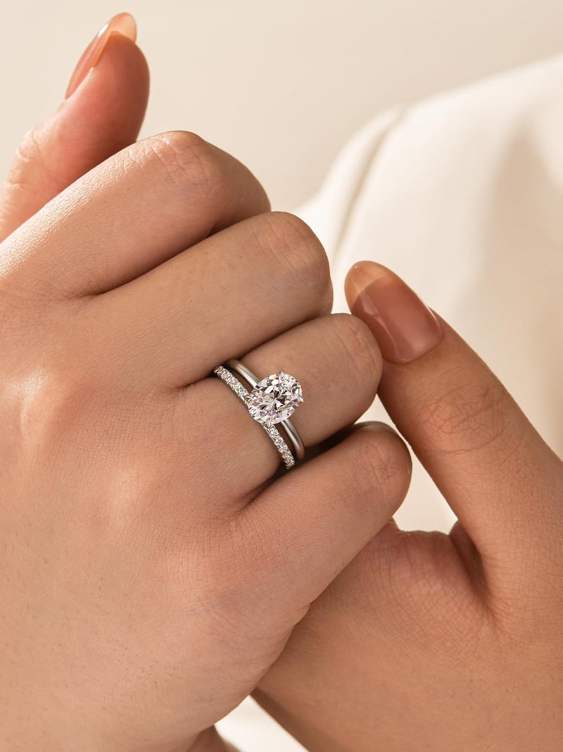 RODIFFY 1.5CT Oval Cut Engagement Ring Set,S925 Silver AAAAA Grade CZ Bridal Wedding Ring Set ((1.5CT) 18K White Gold Plated, 6) - Image 3