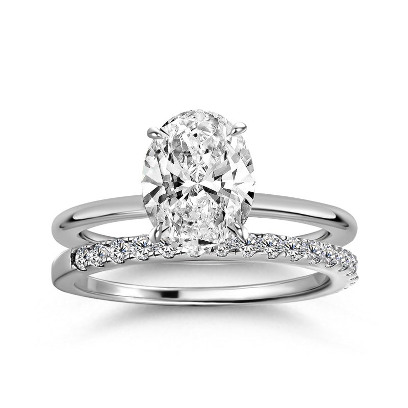 RODIFFY 1.5CT Oval Cut Engagement Ring Set,S925 Silver AAAAA Grade CZ Bridal Wedding Ring Set ((1.5CT) 18K White Gold Plated, 6) - Image 1