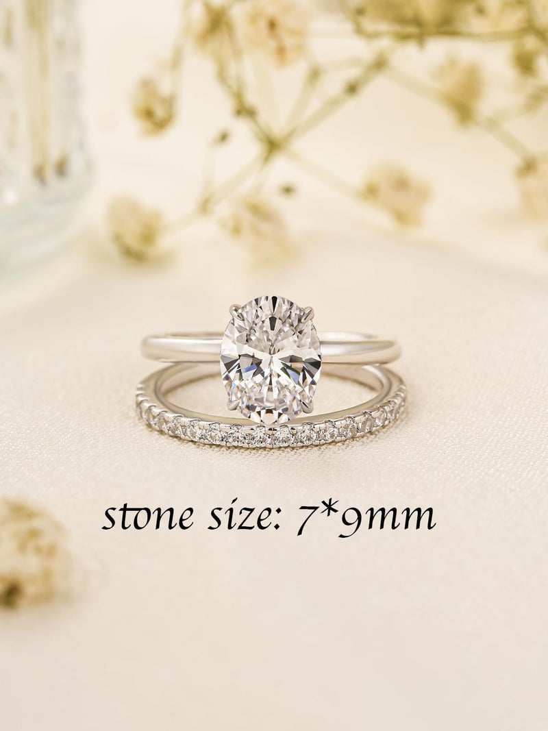 RODIFFY 1.5CT Oval Cut Engagement Ring Set,S925 Silver AAAAA Grade CZ Bridal Wedding Ring Set ((1.5CT) 18K White Gold Plated, 6) - Image 2