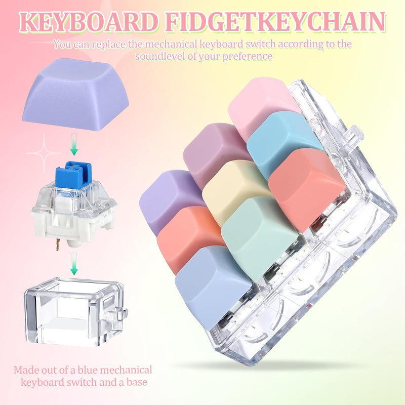 Wanheart Keyboard Fidget Toy  Fidget Clicker Keychain Stress Relief Button Toy For Adults  Colorful Macaron Stress Relief Gifts For Stress Relief And Pass Time - Image 3