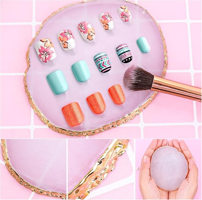 Sibba Resin Nail Art Palette Nail Mixing Palette Polish Color Mixing Plate Golden Edge Nail Holder Display Board Heart Shape Cosmetic Mixing Tools Style 2 - Image 4