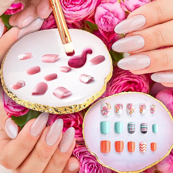Sibba Resin Nail Art Palette Nail Mixing Palette Polish Color Mixing Plate Golden Edge Nail Holder Display Board Heart Shape Cosmetic Mixing Tools Style 2 - Image 3