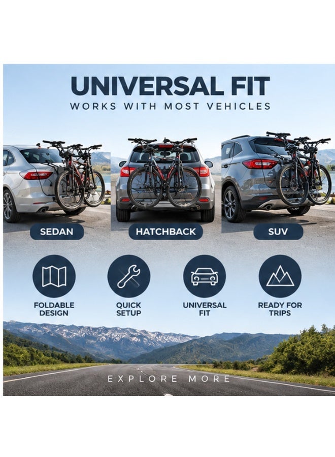 Universal Rear Car Bike Rack Carrier for 2-3 Bicycles with Heavy Duty Steel Frame, Secure Fastening Straps, Protective Rubber Padding, Foldable Trunk Mount Design, Easy Installation Bicycle Transport Holder for Sedans, Hatchbacks and SUVs, Space Saving Outdoor Travel Solution - Image 4