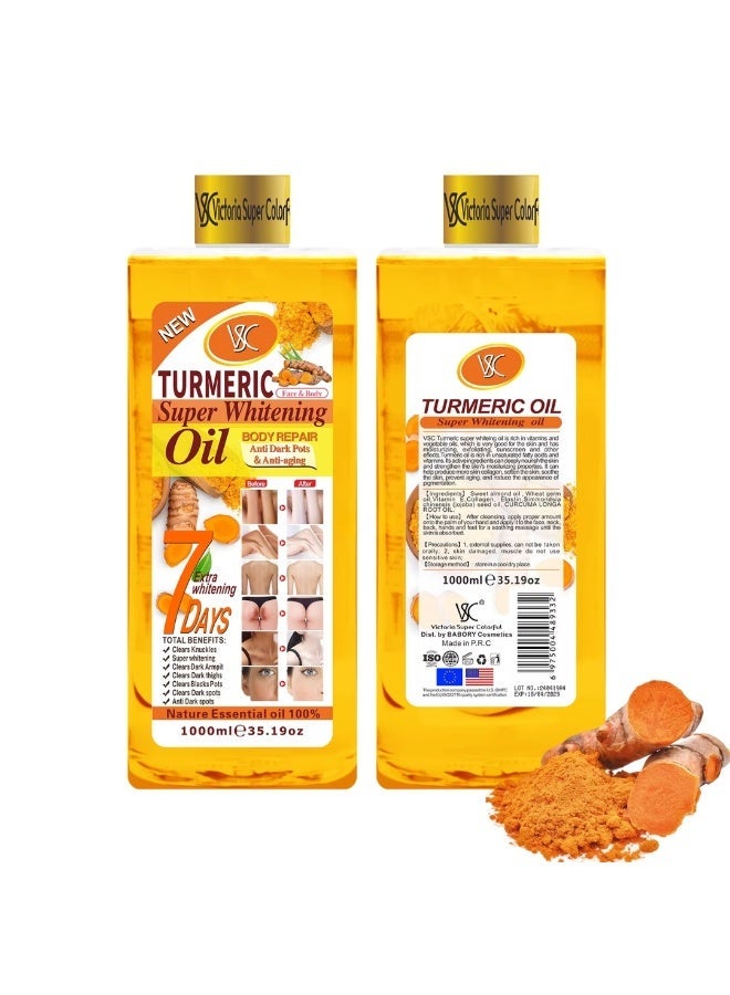 VSC 1000ML Turmeric Super Whitening Oil Body Repair Whitening and Blemishes Oil Dark Armpits Thighs Dark Knuckles Black spots Whitening Oil 100% Pure Essential Oil for Face and Body - Image 2