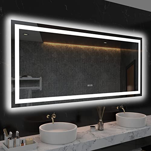 مرآة حمام LED LOAAO 60X28 مع أضواء مضادة للضباب قابلة للتعتيم مضاءة من الخلف ومن الأمام