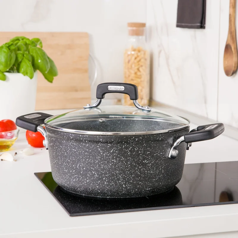 Simply Kitchen New Petra Dark Casserole 28 Cm With Glass Lid Gray