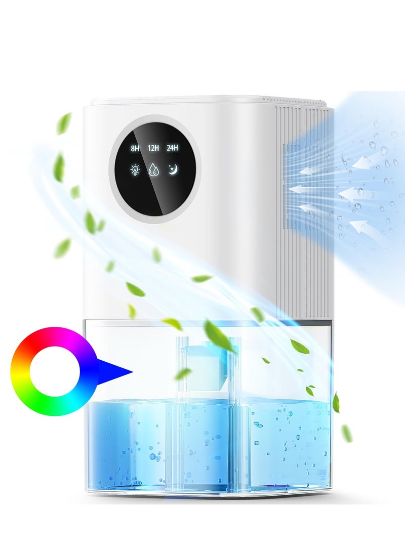 XiuWoo Dehumidifier, 60 OZ Water Tank Dehumidifiers for Bathroom Bedroom with Auto Shut Off & Defrost Timer Sleep Mode and 7 Colors LED Light, Quiet Small Dehumidifier for Home Room Closet RV - Image 1