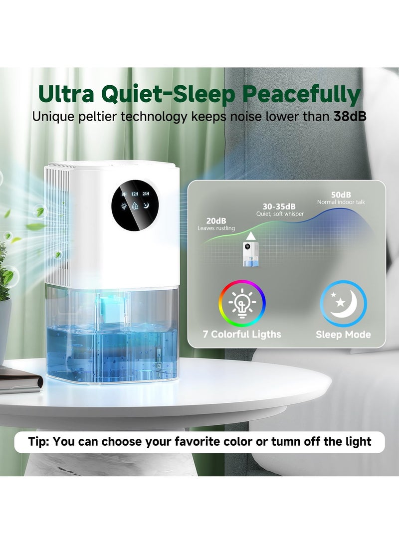 XiuWoo Dehumidifier, 60 OZ Water Tank Dehumidifiers for Bathroom Bedroom with Auto Shut Off & Defrost Timer Sleep Mode and 7 Colors LED Light, Quiet Small Dehumidifier for Home Room Closet RV - Image 4