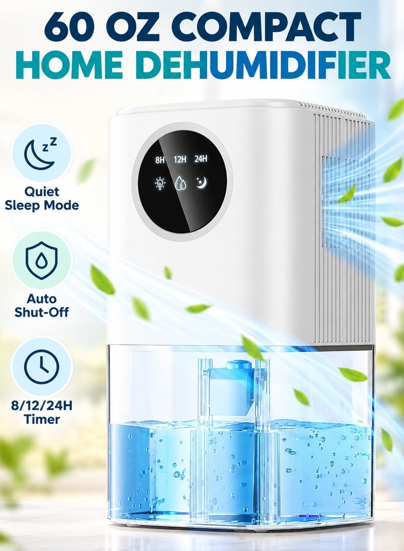 XiuWoo 60 OZ Portable Dehumidifier with Auto Shut-Off, Defrost, Sleep Mode, 8/12/24H Timer and 7-Color LED for Bedroom Bathroom Closet and RV - Image 1