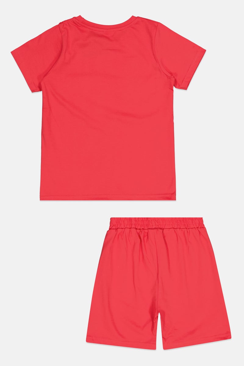 Batman Kids Boy 2 Pieces Crew Neck Short Sleeve T-Shirt And Pull On Shorts, Red - Image 2