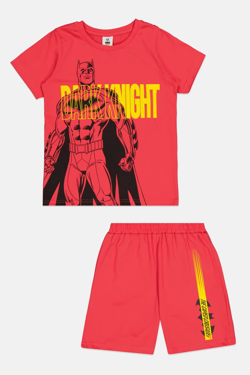 Batman Kids Boy 2 Pieces Crew Neck Short Sleeve T-Shirt And Pull On Shorts, Red - Image 1