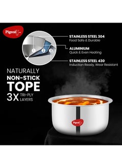 Pigeon Elite Stainless Steel Triply Tope 14cm, Gas Stove and Induction Compatible for Fast Cooking and Longer Heat Retention, Along with Even Heat Distribution- Silver - pzsku/Z590E912CEE30E93BAF45Z/45/_/1740119602/f94aa1e9-70b5-491b-b6ff-f80ba5dcb946