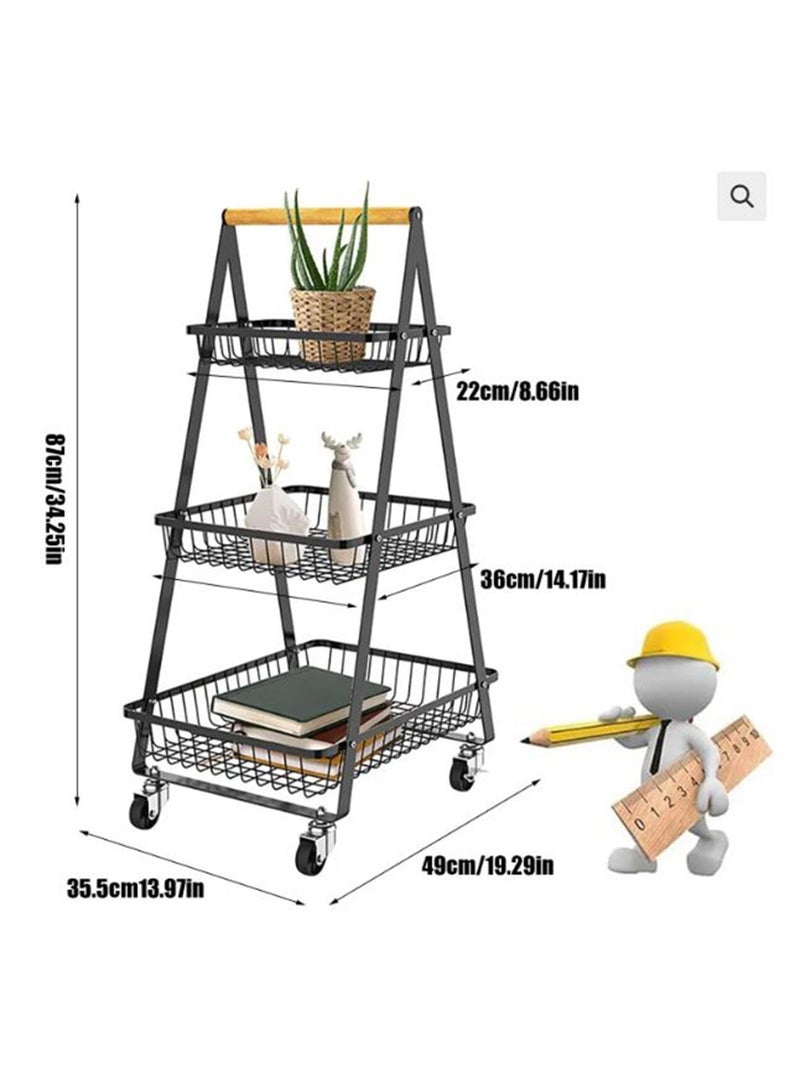 دانم عربة متنقلة قابلة للطي من 3 طبقات، منظم عربة أدوات معدنية متدحرجة، عربة تنظيم متعددة الأغراض مع عجلات للمطبخ وغرفة النوم والحمام والمكتب وغرفة الغسيل والجراج - Image 5