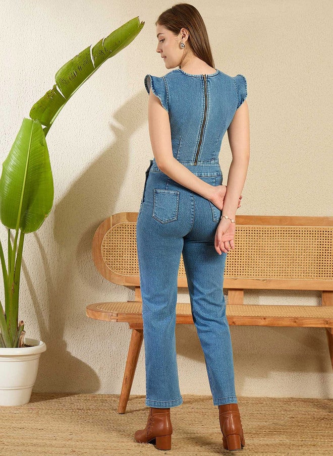 StyleStone طقم قميص جينز قطني نقي بتصميم V من ستايل ستون مع بنطلون - Image 4