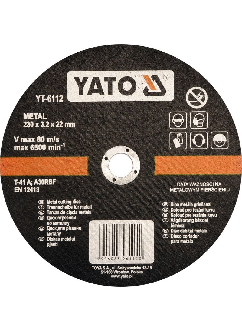 YATO Metal Cutting Disc 230x3.2x22mm YT-6112