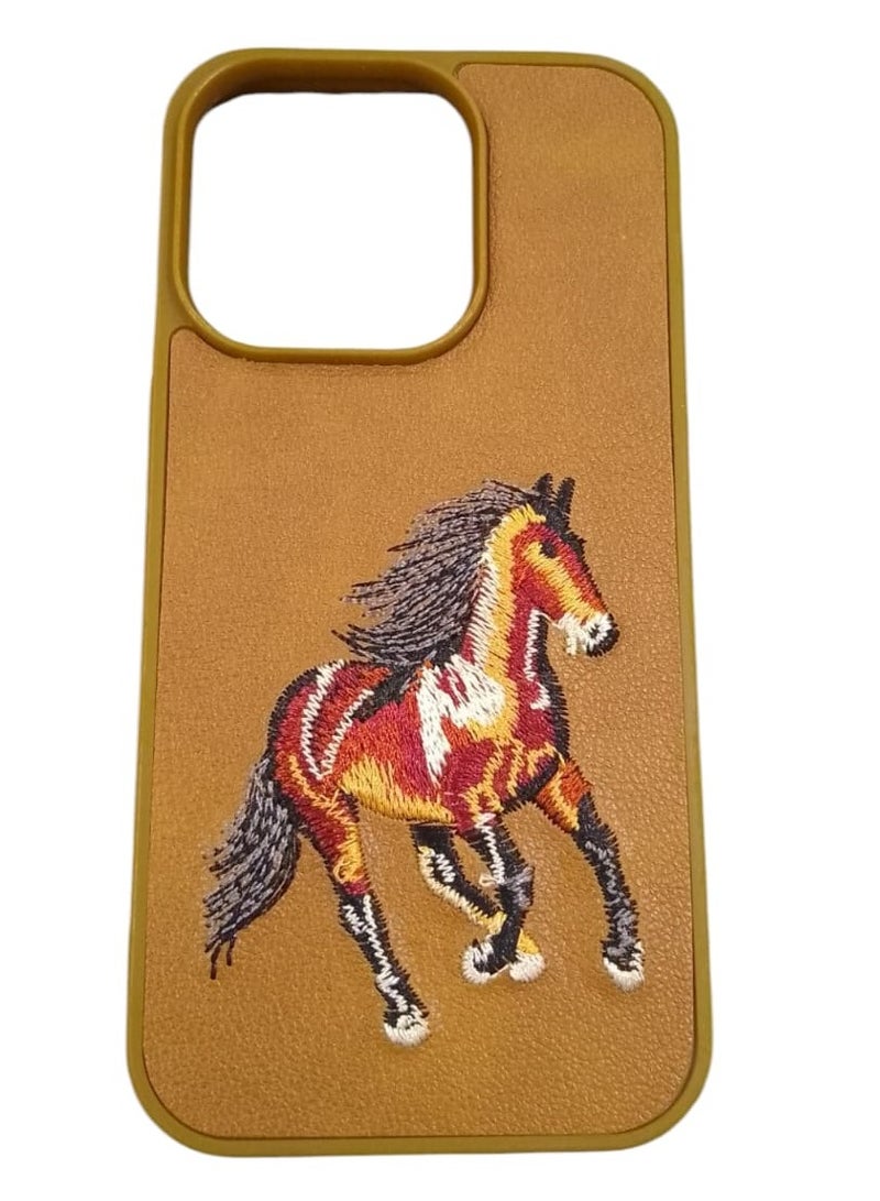 Case Shockproof Phone Case With Horse Embroidery Design For IPhone 14 In Brown