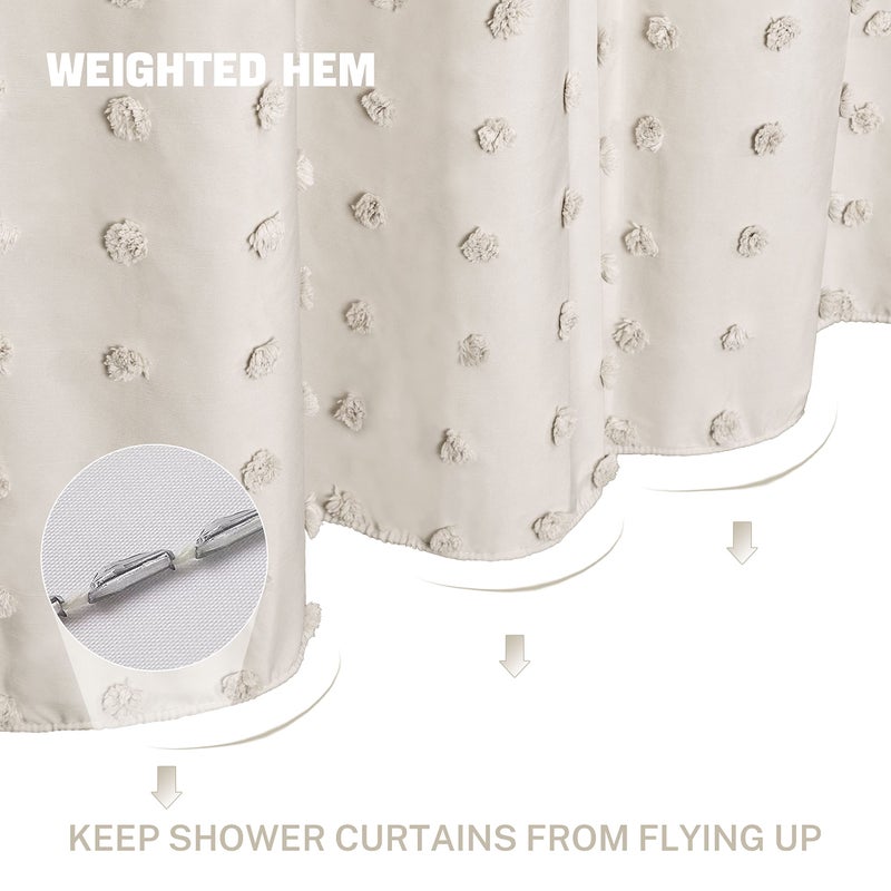 Siiluminisoy Boho Farmhouse Beige Shower Curtain, 72 x 72 Tufted Pleat Floral Puffs Textured Modern Farmhouse Minimalist Shower Curtain Set with Hooks for Bathroom - Image 3