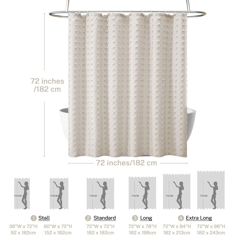 Siiluminisoy Boho Farmhouse Beige Shower Curtain, 72 x 72 Tufted Pleat Floral Puffs Textured Modern Farmhouse Minimalist Shower Curtain Set with Hooks for Bathroom - Image 5