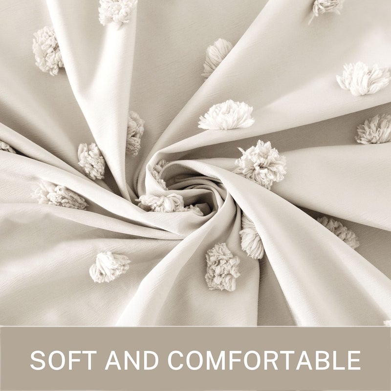 Siiluminisoy Boho Farmhouse Beige Shower Curtain, 72 x 72 Tufted Pleat Floral Puffs Textured Modern Farmhouse Minimalist Shower Curtain Set with Hooks for Bathroom - Image 2