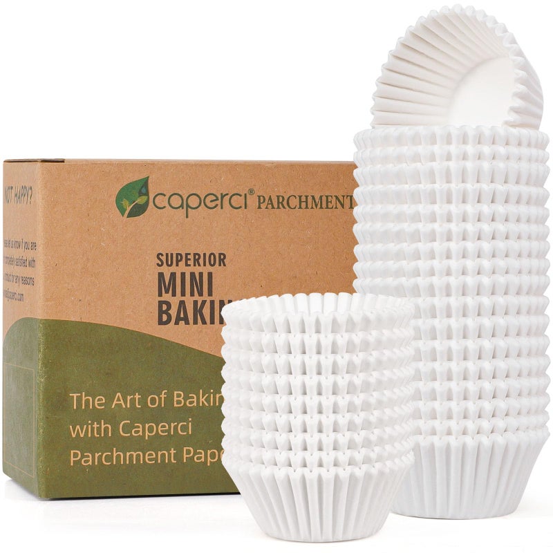 Caperci Parchment 400pcs Mini Cupcake Liners for Baking - White Paper Muffin Liners for Mini Muffin Pan, Balanced Non-Stick/Excellent Grease-proof, No Smell, Food Grade (White) - Image 1