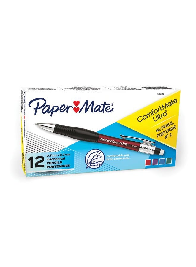 Paper Mate Comfort Mate Ultra Mechanical Pencils, 0.7mm, HB #2, Assorted Colors, 12 Count - Image 1