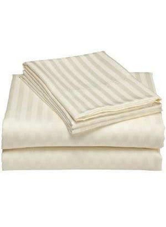BALAJI EXPORT 100% Egyptian Cotton 800 Thread Count Sateen Finish Striped Luxuries Hotel Quality, 3 Piece Flat Bed Sheets (1 Flat Bedsheet and 2 Pillowcase) King Size Ivory Stripe - Image 1