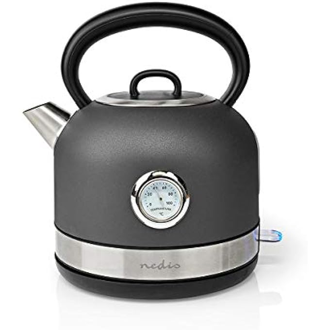 NEDIS Kawk310Egy Electric Kettle  17 L  Stainless Steel  Grey  Temperature Indicator  Rotatable 360 Degrees  Concealed Heating Element  Strix Controller  BoilDry Protection - Image 1