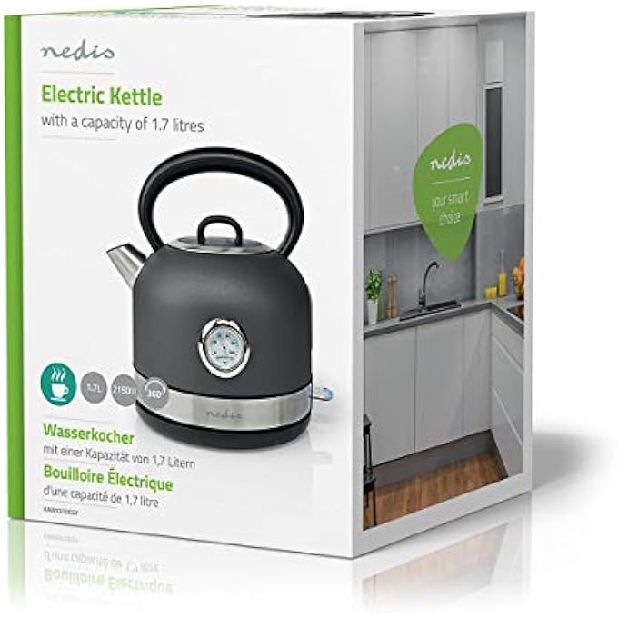 NEDIS Kawk310Egy Electric Kettle  17 L  Stainless Steel  Grey  Temperature Indicator  Rotatable 360 Degrees  Concealed Heating Element  Strix Controller  BoilDry Protection - Image 4