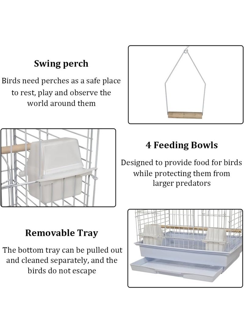 أن ان سي بيتس قفص طيور للبادجي وطيور الحب والكوكاتيل والكونيور مع أوعية تغذية ومجثمات وصينية منزلقة، سهل التجميع، مناسب للاستخدام الداخلي أو الخارجي 79 سم (أبيض) - Image 4
