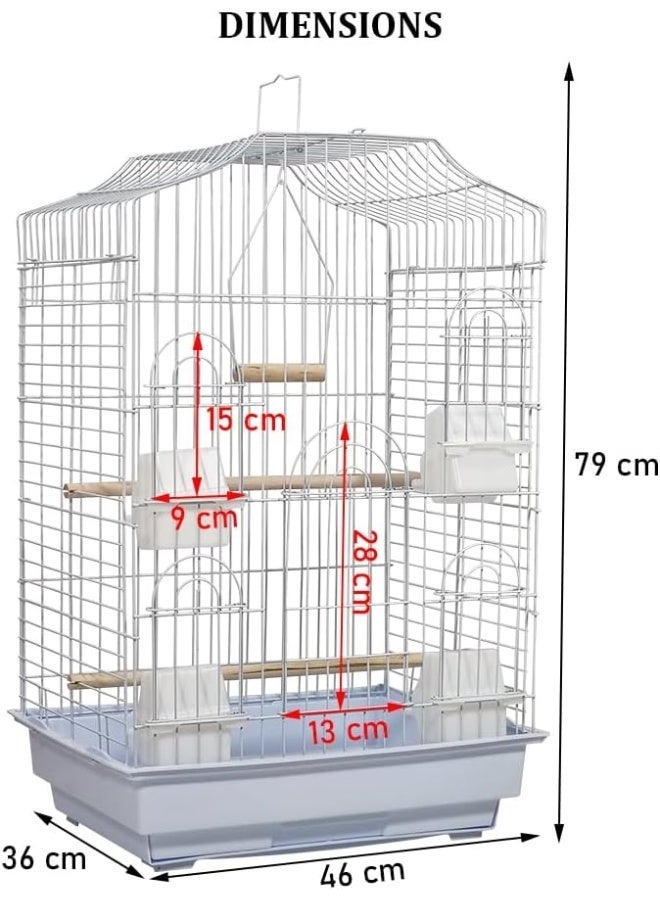 أن ان سي بيتس قفص طيور للبادجي وطيور الحب والكوكاتيل والكونيور مع أوعية تغذية ومجثمات وصينية منزلقة، سهل التجميع، مناسب للاستخدام الداخلي أو الخارجي 79 سم (أبيض) - Image 2