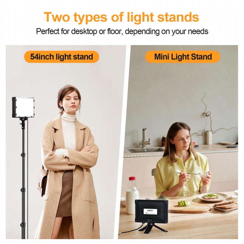 EMART Led Photography Lighting Kit, 2 Pcs Dimmable Continuous Portable Studio Light with 54 inch Adjustable Tripod Stand for Video Recording, Photoshoot, YouTube, Game Streaming - Image 4