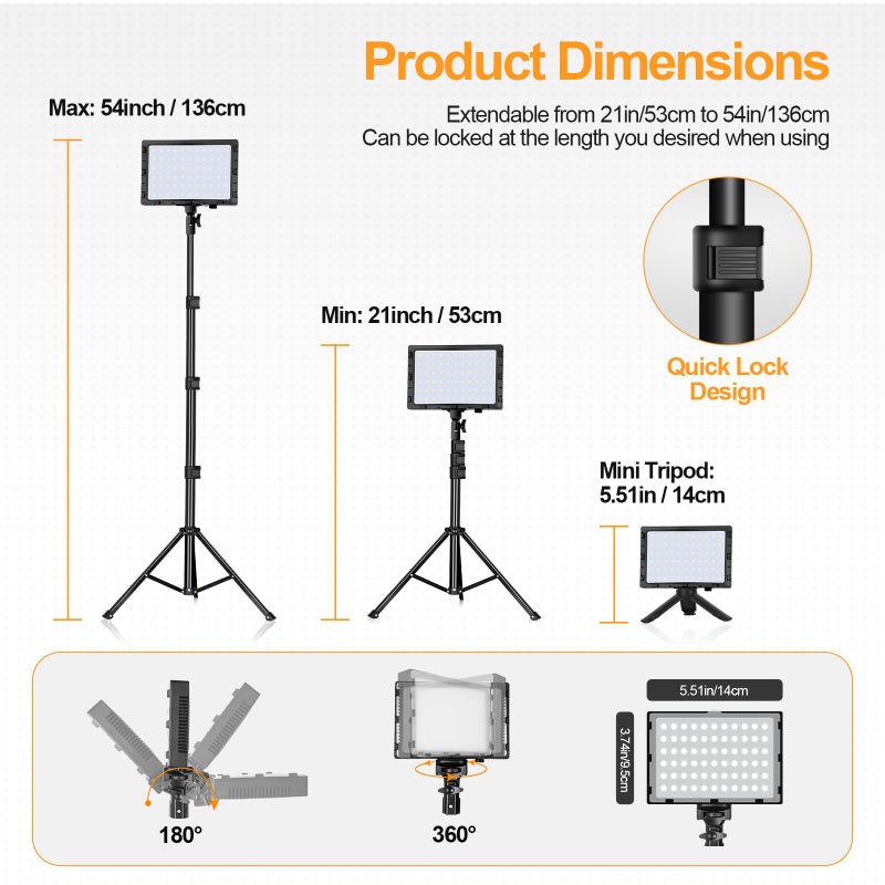 EMART Led Photography Lighting Kit, 2 Pcs Dimmable Continuous Portable Studio Light with 54 inch Adjustable Tripod Stand for Video Recording, Photoshoot, YouTube, Game Streaming - Image 5
