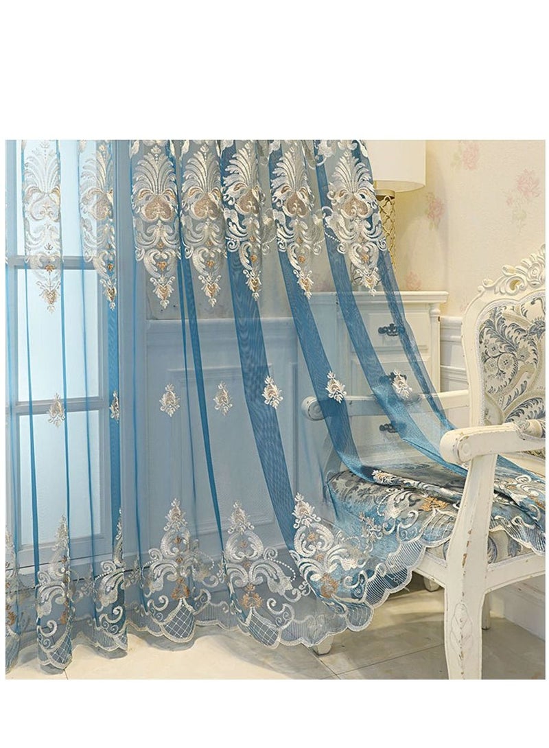 Arabest ستائر شاش، ستائر دانتيل، نافذة انجراف لغرفة النوم، شرفة، أزرق، 2*2.7 م، قطعتان  - Image 5