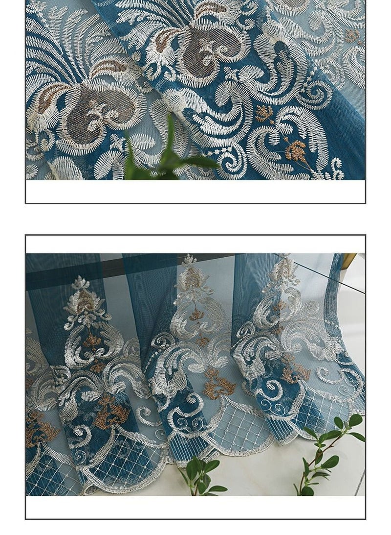 Arabest ستائر شاش، ستائر دانتيل، نافذة انجراف لغرفة النوم، شرفة، أزرق، 2*2.7 م، قطعتان  - Image 4