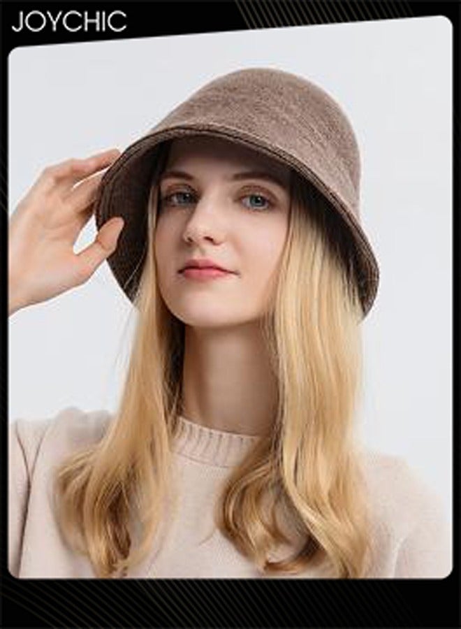 Joychic قبعة دلو دافئة بسيطة ذات لون موحد للنساء لخريف وشتاء في الهواء الطلق مقاومة للرياح - Image 2
