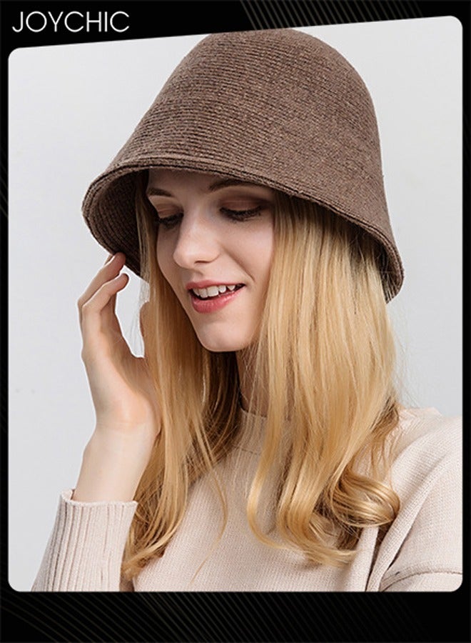 Joychic قبعة دلو دافئة بسيطة ذات لون موحد للنساء لخريف وشتاء في الهواء الطلق مقاومة للرياح - Image 3