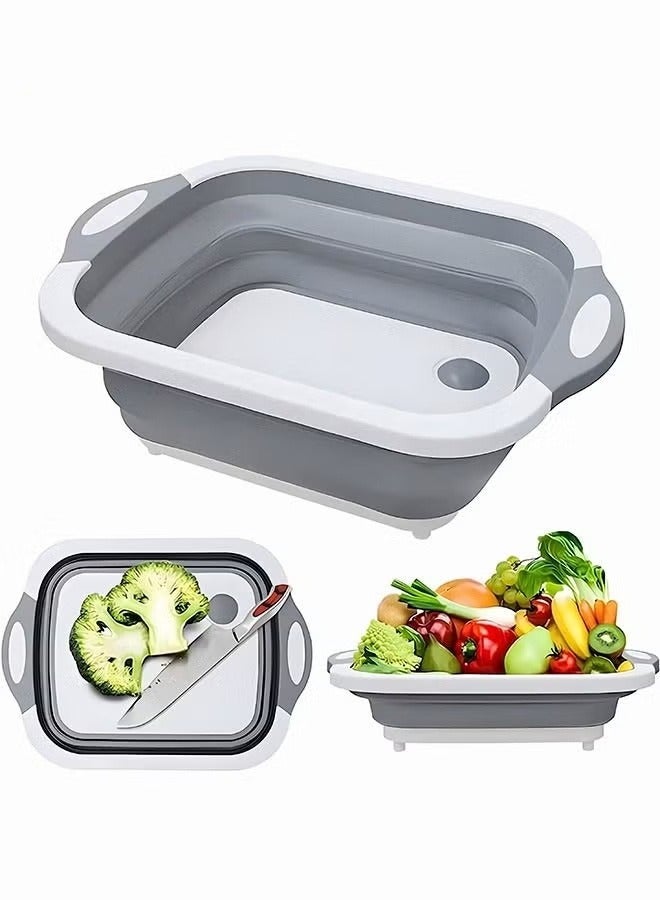 MIXDE Collapsible Cutting Board, 3 in 1 Foldable Chopping Board with Colander, Multifunctional Kitchen Vegetable Washing Basket Silicone Dish Tub for BBQ Prep/Picnic/Camping - Image 1