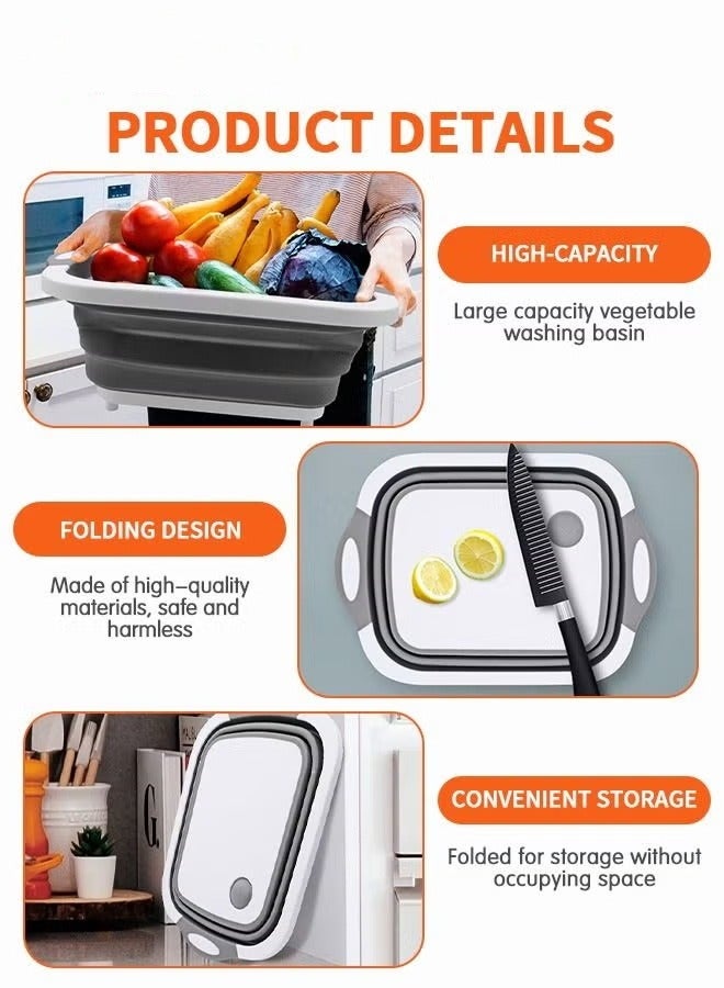 MIXDE Collapsible Cutting Board, 3 in 1 Foldable Chopping Board with Colander, Multifunctional Kitchen Vegetable Washing Basket Silicone Dish Tub for BBQ Prep/Picnic/Camping - Image 3