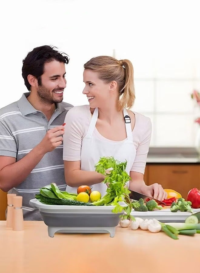 MIXDE Collapsible Cutting Board, 3 in 1 Foldable Chopping Board with Colander, Multifunctional Kitchen Vegetable Washing Basket Silicone Dish Tub for BBQ Prep/Picnic/Camping - Image 5