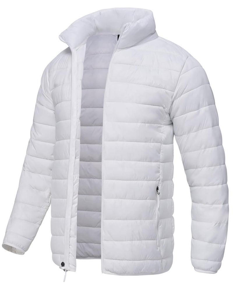 SPOSULEI Puffer Jacket for Men Packable Lightweight Winter Warm Down Jackets Coats Outdoor Insulated Water Resistant Travel Hiking Camping Jacket with Pockets White L