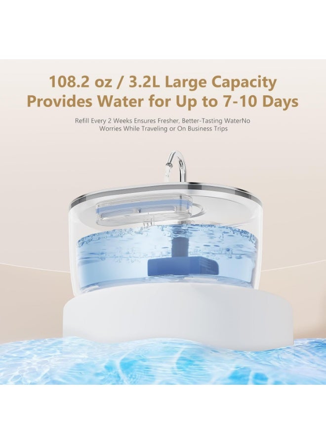 Tyonto نافورة مياه للقطط سعة 3.2 لتر من الفولاذ المقاوم للصدأ مع ضوء LED، تشغيل فائق الهدوء، موزع مياه بشحن USB، فلترة متعددة المراحل بالكربون النشط، مناسبة للقطط والكلاب. - Image 4